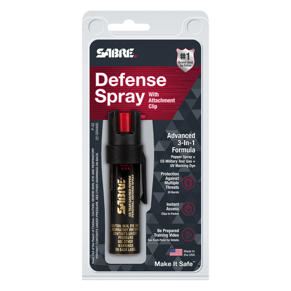 SABRE 3-IN-1 Compact Defense Spray W/ Belt Clip
