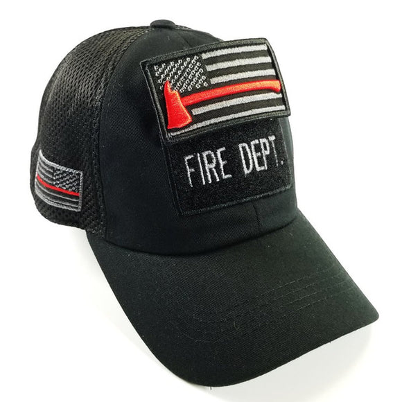 Thin Red Line Fire Dept USA Flag Patch Cap - Soft Jersey Air Mesh - Multiple Variants