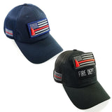 Thin Red Line Fire Dept USA Flag Patch Cap - Soft Jersey Air Mesh - Multiple Variants